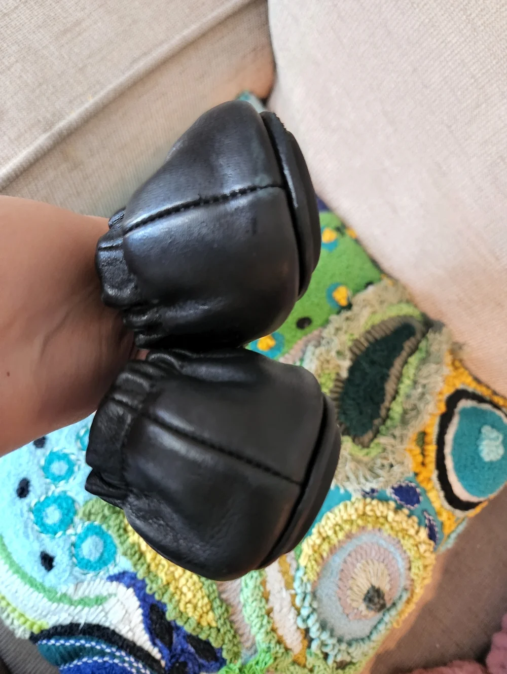 Tory Burch Black Leather Logo Ballet Flats